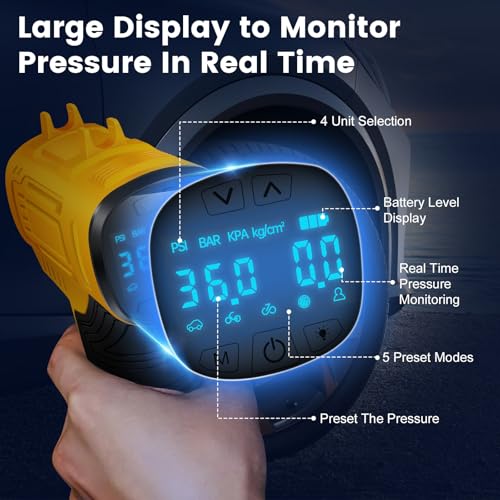 Cordless Tyre Inflator Air Compressor - 25L/min Handheld Digital Pump with Pressure Gauge, Rechargeable Battery & LED Light for Cars, Bikes, and Balls - Image 4