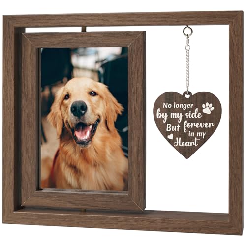 Aurlova Pet Memorial Gifts for Loss of Dog, 4x6 Rotating Wooden Picture Frame, Loss of Dog...
