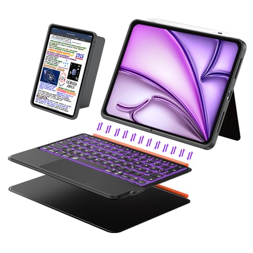 DANCESOUL Tastatur Hülle für iPad Air 13 Zoll (M4/M3/M2, 2026/2025/2024), Pro 12.9 6/5/4/3 Gen, Abnehmbare Tastatur mit Trackpad, Federnde Beleuchtete Tasten, Schlanke iPad HüLle mit StäNder (Schwarz)