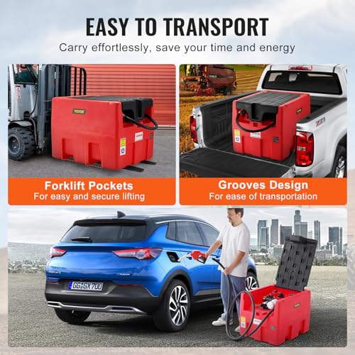 VEVOR Portable Diesel & Gasoline Tank, 48 Gallon, 10.6GPM Flow Rate, Diesel Fuel Tank with 12V Electric Transfer Pump, 13.1ft Hose, Auto Fueling Nozzle, Transfer Tank for Easy Fuel Transportation, Red