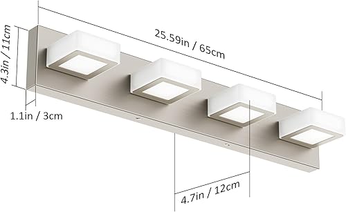 Miniatura 3 de Ralbay - Lámpara de tocador de 4 luces de níquel cepillado para baño, moderna lámpara led de metal y acrílico