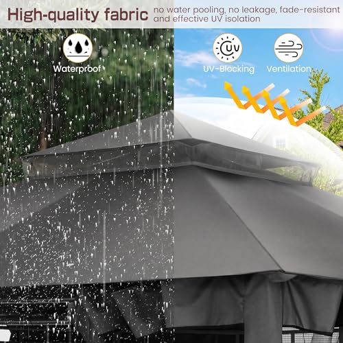 Image of COBIZI 10x10 FT Outdoor Gazebo, Soft Top Patio Gazebo with Ventilated Double-Tier Roof, Heavy-Duty Metal Frame Canopy with Removable Privacy Curtains for Backyard, Garden, Lawn, Gray