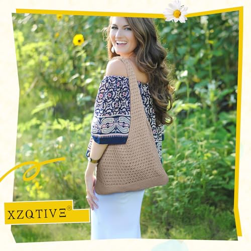 Image of XZQTIVE Crochet Tote Bag for Women Mesh Beach bag for Summer Vacation Aesthetic Hobo Knit Shoulder Bag