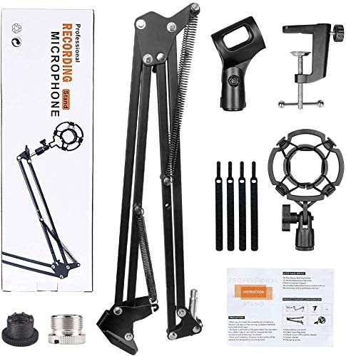 Upgraded Adjustable Microphone Suspension Boom Scissor Arm Stand With Shock Mount Mic Clip Holder 3/8’’ To 5/8’’ Screw Adapter -For Blue Yeti, Snowball & Other Microphones (Stand With Adapter) #TOP6