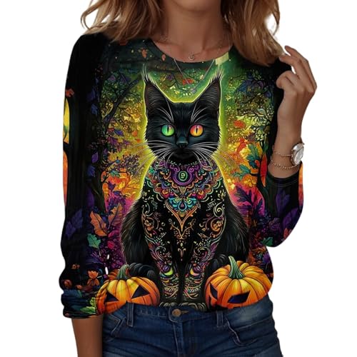 Halloween Shirts for Women Long Sleeve Plus Size Fashion Crewneck Comfortable Tshirts Halloween Costumes for Women