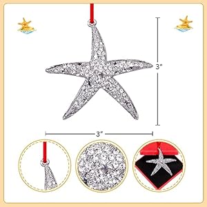 D4DREAM Starfish & White Christmas Ornaments - Metal Starfish Hanging Decorations for Christmas Tree, Beach Theme Gifts D4DREAM Starfish White Christmas Ornaments Metal Starfish Hanging Decorations for Christmas Tree Beach Theme Gifts