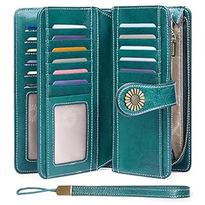 SENDEFN Wallets for Women Genuine Leather Credit Card Holder with RFID Blocking Large Capacity Wristlet