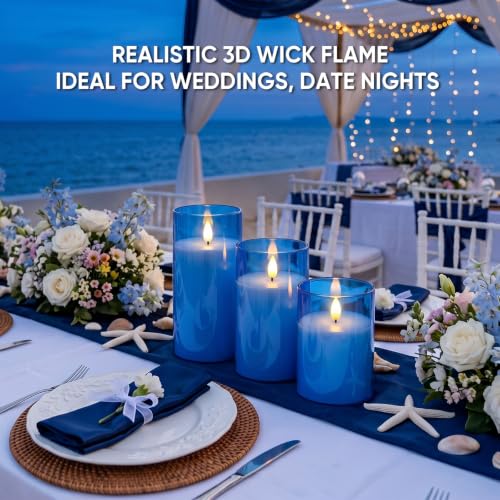 Image of Raycare Battery Operated Flameless Pillar Candles with Remote Timer, Blue