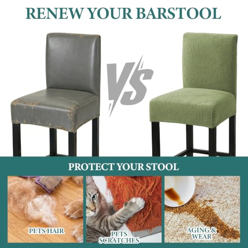 Image of HAOYONG Bar Stool Covers, Stretch Counter Stool Pub Chair Slipcover Washable Counter Height Chair Covers for Kitchen Dining Room Cafe Set of 4 (Olive Green)