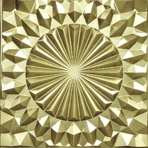 Image of Kayra Decor 3D PVC Wall Panels for Bedroom & Living Room | Mandala Design | Champagne Gold Color | 19.7 x 19.7 Inch | Pack of 12 | 32.28 Sq Ft
