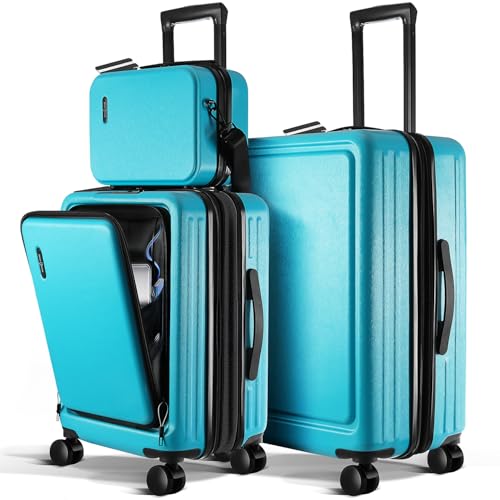 Image of Luggage Sets 3 Piece, 20 Inch Carry on Luggage and 24 Inch Suitcases with Wheels Spinner, Durable Hard Shell Suitcase Set, Expandable Travel Suitcase, Teal