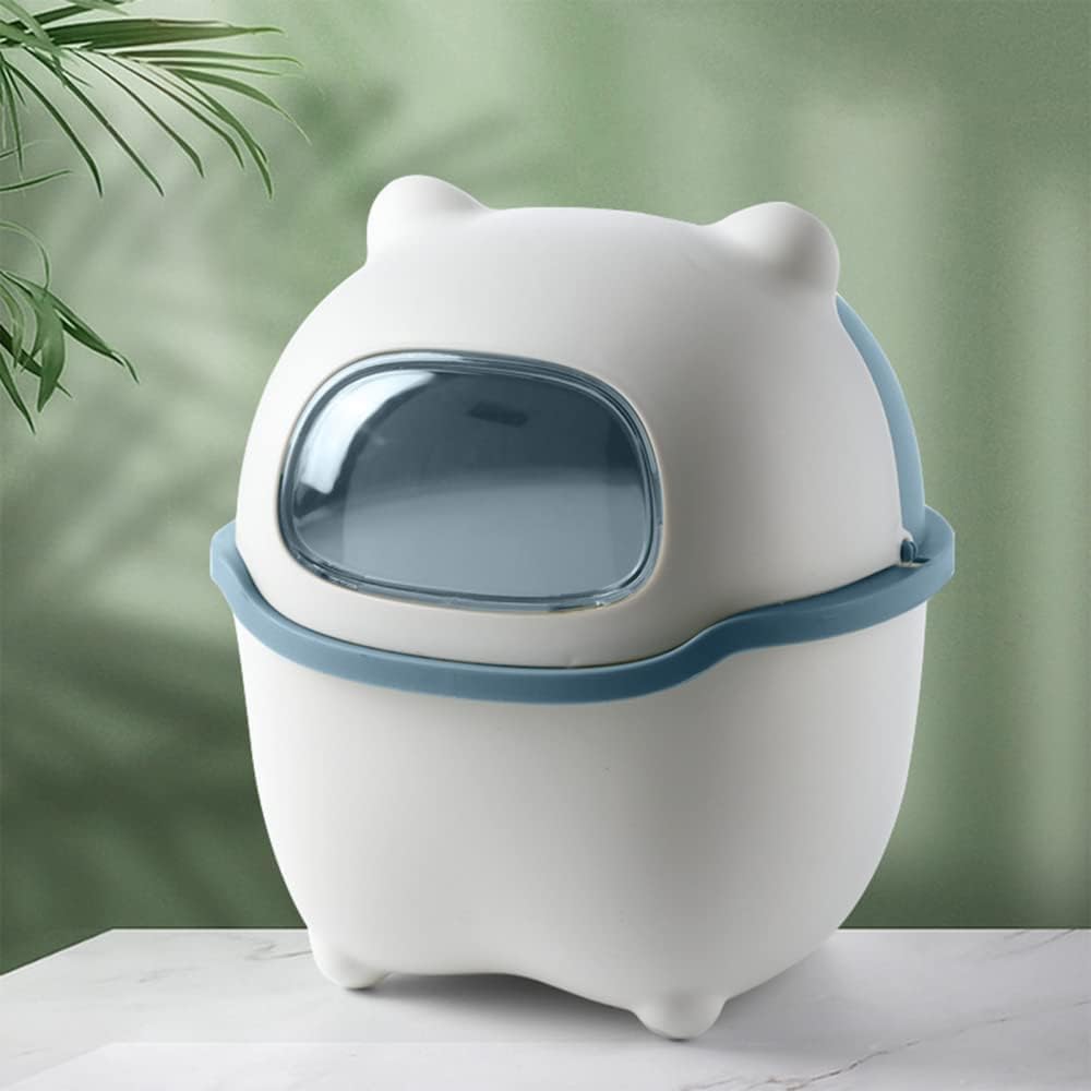 Jukmen Cute Mini Desktop Trash Can Cartoon Bear Garbage Can Animals Waste Bin with Lid Small Wastebasket Countertop Organizer Container for Bathroom Kitchen Office Dorm (BLUE)