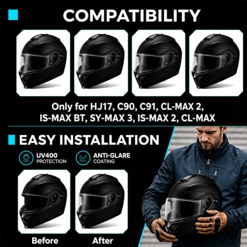 Image of PSLER Shatterproof Helmet Visor for HJ17,C90,C91,SY&CL-MAX 3,Transparent | Impact-Resistant ,UV400 Protection, Motorcycle Tinted Face Shield for HJ17,C90,C91,CL-MAX 2, IS-MAX BT, SY-MAX 3, IS-MAX 2