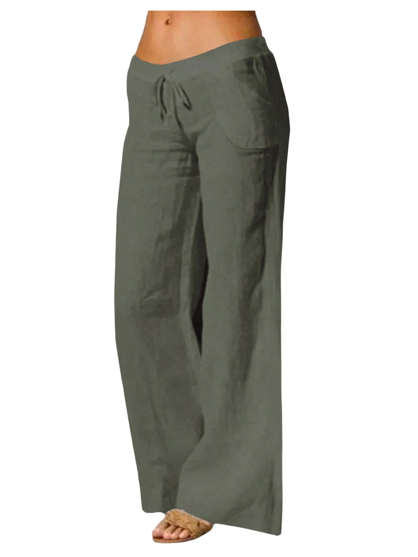 SOLY HUX Womens Tie Front Elastic Waist Pants Wide Leg Low Rise Casual Trousers with Pockets