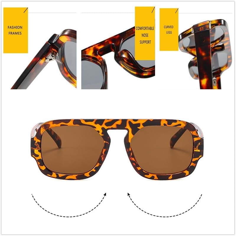 Trendy Square Aviator Sunglasses for Women Men Flat Top Designer Stylish Frame Sun Glasses Vintage Shades - Image 5