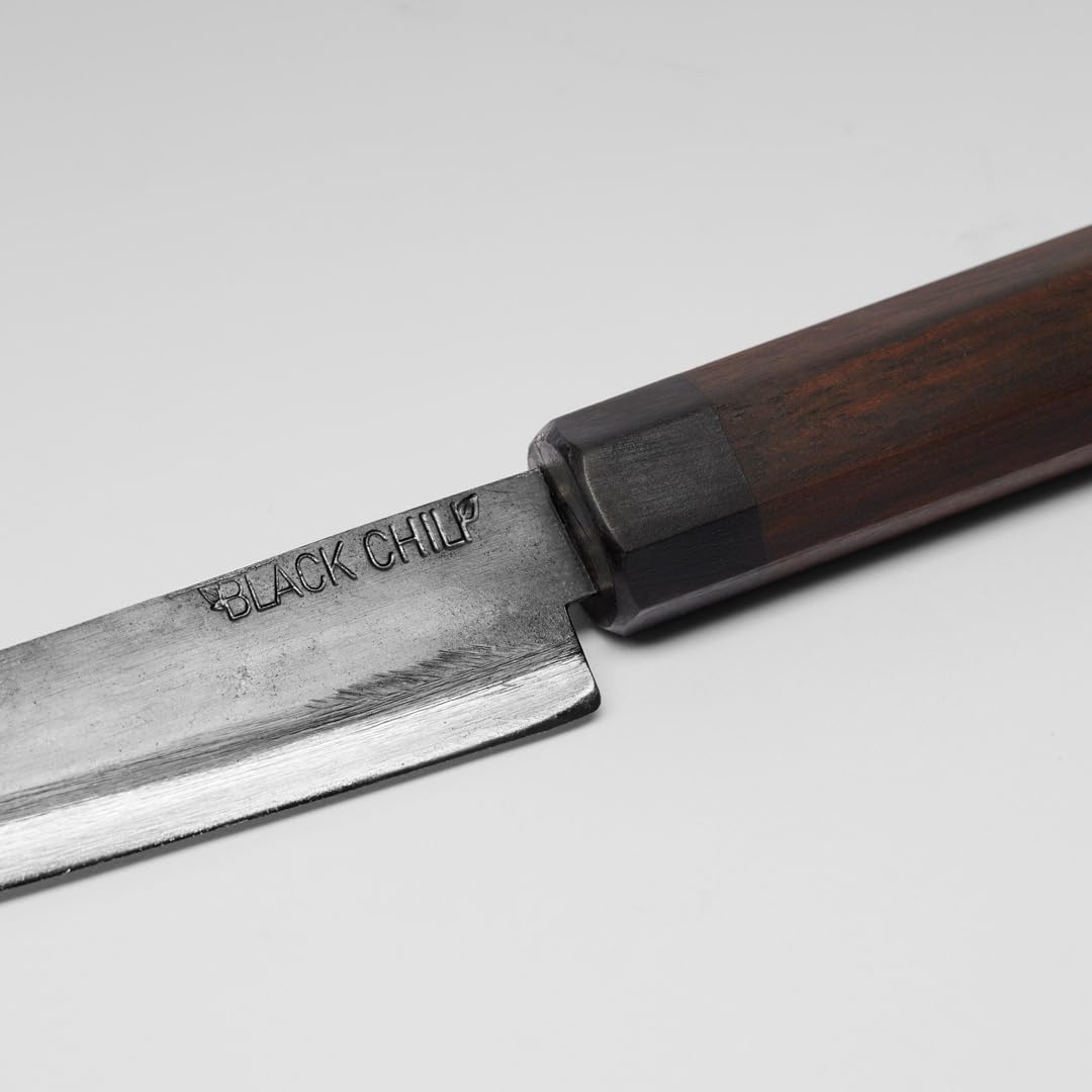 Steakmesser für Steak, Fleisch, Geflügel und Schinken | Griff: Eisenholz | 12 cm Carbonstahl Klinge | BBQ Messer für Fleisch | Grillmesser mit glatter Klinge | SCOTCH-BONNET-12