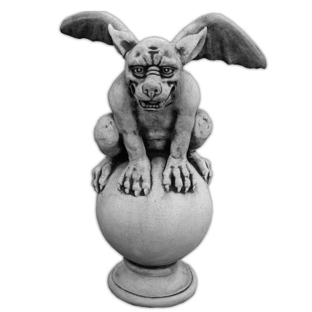 Gargoyle on Ball Guardian Stone Figure 48cm 18kg Grey White Concrete Frost Proof