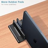 JIMEJV Vertical Laptop Stand [New Version: Two More Rubber Pads & Hex Key Storable Design] ABS Plastic Adjustable Dock up to 15 inch PC Desk Space Saver for MacBook/Surface/iPad/Mini PC (Black)