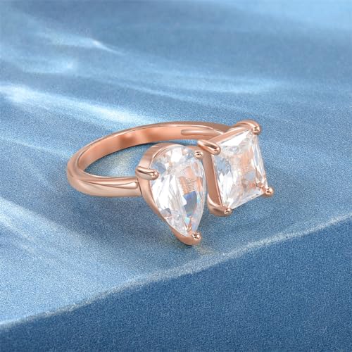 MDFUN 18K Adjustable Eternity Toi Et Moi Ring for Women Radiant-Cut and Pear-Shaped Cubic Zirconia Stones Fake Wedding Ring Statement Eternity Promise Engagement Wedding Rings4