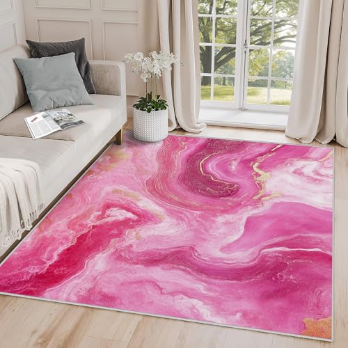 Tapete rectangular de 5x6 pies color rosa vivo