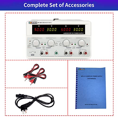 Image of MATRIX Triple Linear DC Power Supply 30V 5A 315W, Adjustable Benchtop Power Supply Variable 10mV /1mA with Low Ripple, 4 Digits Display Series and Parallel Mode, MPS-3005H-3