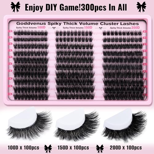 Image of Fluffy Lash Clusters 100-150-200D Volume Eyelash Clusters 10-16mm Wispy Individual Lashes D Curl Cluster Eyelash Extensions 300pcs DIY Lash Extensions(D Curl 300pcs)