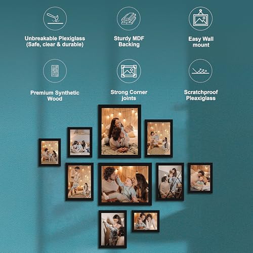 Image of Art Street Large Collage Wall Photo Frame Individual Picture Frame Set For Living Room, Decorative Wall Hanging Home Decor - Set Of 10 (4x6, 5x7, 6x8, 8x10 Inch, Black)