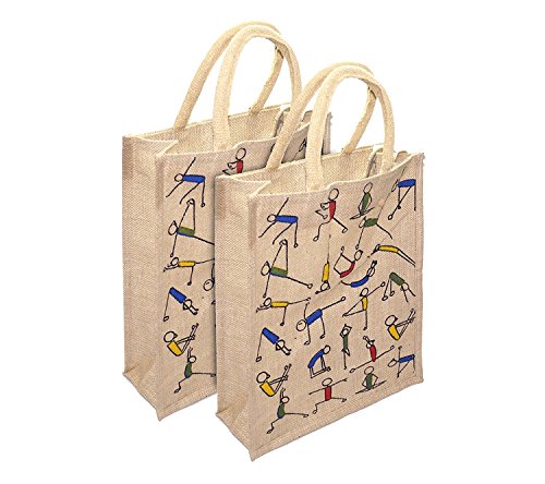 RangTeq Women's Tote Bag (Set of 2) (printed Yoga jute Bag_Beige)