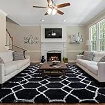 FVVRAX Modern Minimalist Rugs Living Room, 160x230cm Black and White Large Fluffy Area Rug for Bedroom, Lounge, Non-Slip Thick Pile Shaggy Floor Carpet, Low Shedding