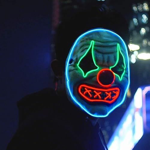 Halloween Mask, Light Up Led Mask, Scary Masks, Masquerade Cosplay Costume Latex Decorative for Men Women