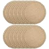 FunWheat Burlap Round Braided Placemats Set of 12 for Dining Tables 15 Inch Heat Resistant Jute Table Mats Farmhouse Woven Fabric Natural Place mats for Fall Decoration with Tassel(Twine Circle)