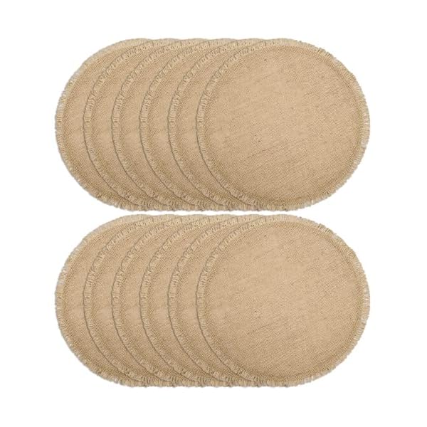 FunWheat Burlap Round Braided Placemats Set of 12 for Dining Tables 15 Inch Heat Resistant Jute Table Mats Farmhouse Woven Fabric Natural Place mats for Fall Decoration with Tassel(Twine Circle)