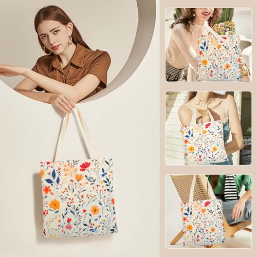Floral Canvas Tote Bags for Women - Reusable Tote Shoulder Bag Casual Bag for Vacation, Shopping, Work, Gym3