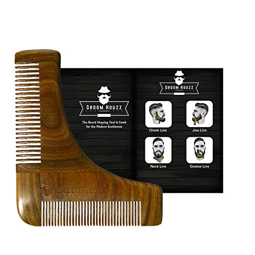 Sandalwood Beard Shaping Tool & Comb by Groom Houzz - Beards Shaper, Styling Template, Grooming Guide for Men - Facial Hair Trimmer for Jaw Line, Cheek, Neck & Goatee - Perfect Trimming Lines