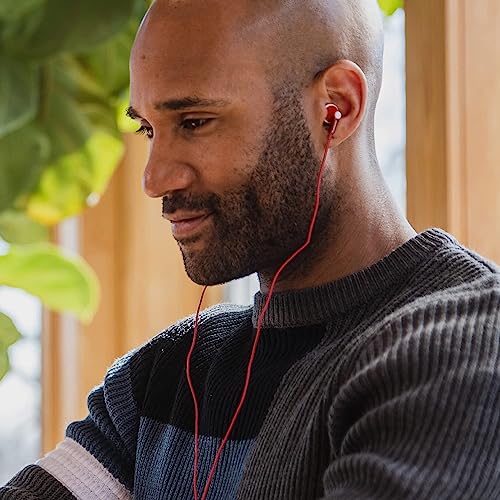 Image of Panasonic ErgoFit In-Ear Earbud Headphones RP-HJE120-R (Red) Dynamic Crystal Clear Sound, Ergonomic Comfort-Fit