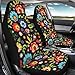 Bulopur Black Boho Floral Car Seat Covers Front Seats Only for Women Men Seat Covers w/Organizer Pocket for Cars SUV Truck Sedan