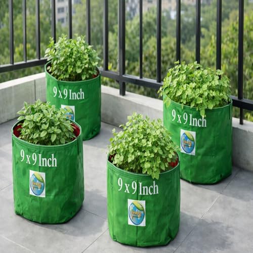 Image of MASHKI 9 inch x 9 inch HDPE Garden Green Grow Bags - Perfect for Home Gardening in Terrace Balconies Plant Bags (5)