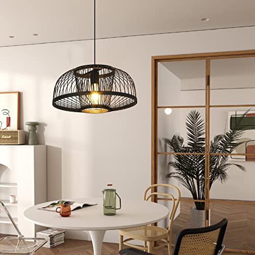 Aeyee Bamboo Pendant Light Fixture 1 Light Rattan Pendant Lamp, Woven Hanging Light for Kitchen Living Room in Black - Image 5
