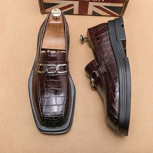 Men's Leather Crocodile Printed Square Toe Loafers with Chain Decor Retro Comfort Platform Non-Slip Slip-ON Dress Business Shoes for Work Party Causal Walking Driving Shoes2