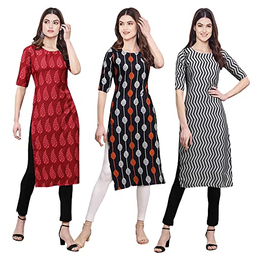 Image of Pinkmint Women's Crepe Digital Print Straight Kurta [Pack of 3] (CKB 337-330-336)