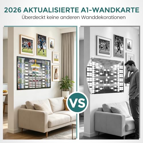 FZIIVQU Aktualisierter Fußball WM-Spielplan 2026 mit Live-Ergebnis QR-Code, 84,1x59,4CM Wandkalender, Großdruck für alle Altersgruppen, Vatertagsgeschenk für Zuhause, Bar & Büro (UTC-4)
