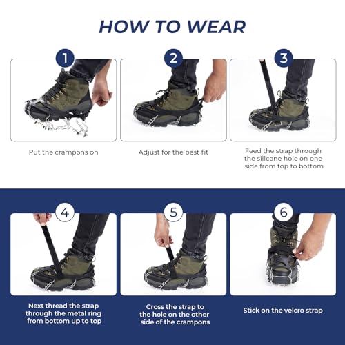 Pnosnesy Walk Traction Cleats,24 Spikes Crampons for Shoes,Ready Ice Cleats - Unisex with Durable Alloy Teeth for Outdoor Activities, Climbing Mountaineering,Walking,Hiking - Thumbnail 6