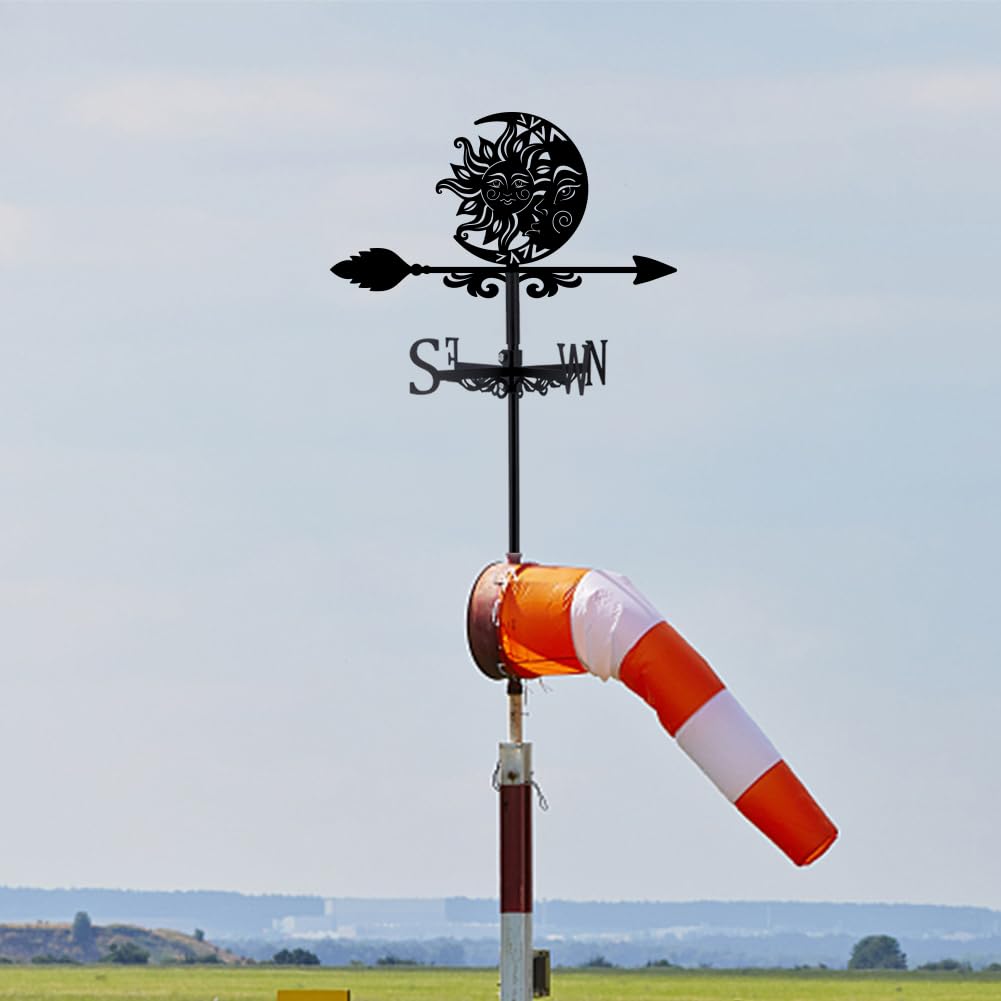 Superdant Luna Sun Weather Vanes para Cobertizos, Veletas de Metal con Indicador de Dirección Negro para Jardín y Arte