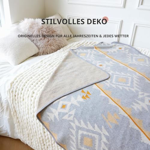 ACUSHLA Merinowolle Wolldecke 160x220 cm, Sofadecke Outdoor, Marokko Weiß – Ansicht 2