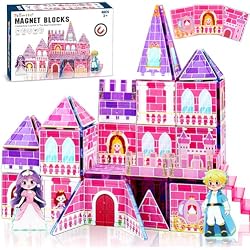 Tsomtto Magnetic Tiles for Girls - Princess Magnetic Blocks Building Toys for Kids Ages 3-5 4-8 Toddler STEM Educational Learning Sensory Toys for 3 4 5 6 7 8 9+ Year Old Boys Girls Birthday Gifts