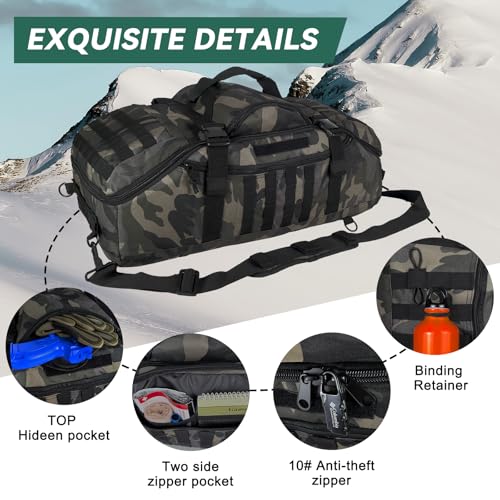 Image of Hannibal Tactical 55L Large Duffle Bag, 3-in-1 Tactical Backpack MOLLE Pack for Gym, Sports, Outdoor, Black Camo