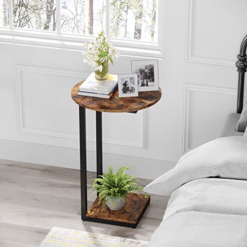 Hosfais C Table End Table, Perfect C Table Small Side Table For Small Spaces, Couch Tables That Slide Under, C Shaped End Table Tv Tray Ideal For Living Room Bedroom, Rustic Brown, Round Table Top #TOP1