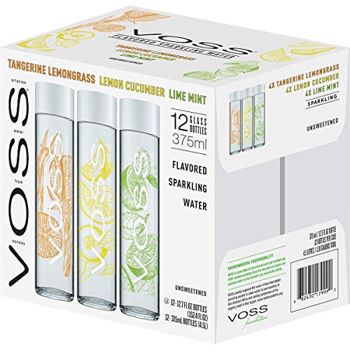 Voss Artesian Sparkling Flavored Water Variety Pack (375 ml) Glass Bottle - 12 Pack (Tangerine Lemongrass, Lemon Cucumber, Lime Mint)