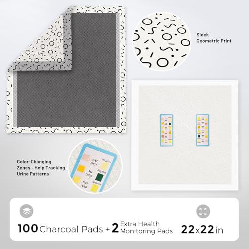 Image of ZOMISIA Charcoal Puppy Pee Pads for Dogs, 22 inchx22 inch 100 Counts + 2 Extra Health Monitoring Pads - Disposable Dog Potty Training Pads, Odor-Control, Super Absorbent & Leak-Proof