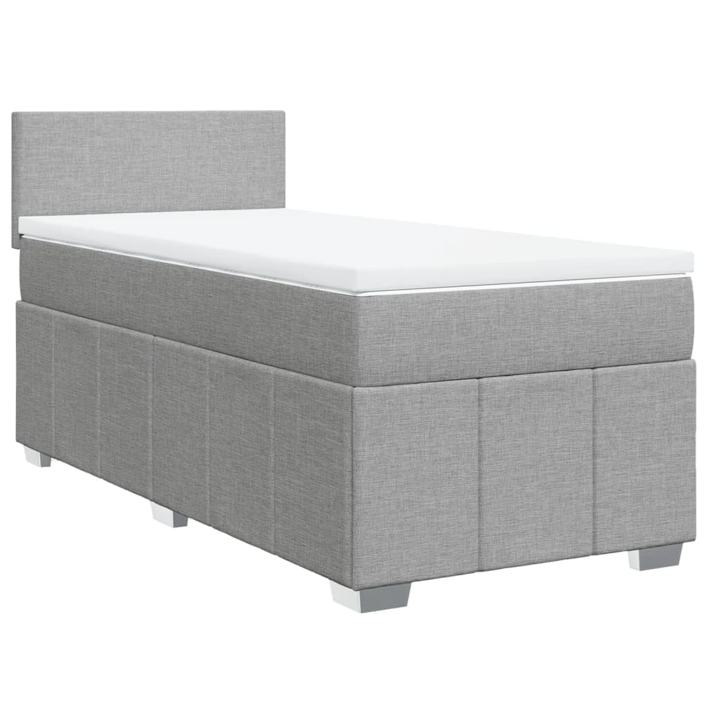 vidaXL Boxspringbett, Einzelbett mit LED Matratze Matratzenauflage, Bettgestell mit Lattenrost Kopfteil, Polsterbett Bett für Schlafzimmer, Hellgrau 90x200cm Stoff